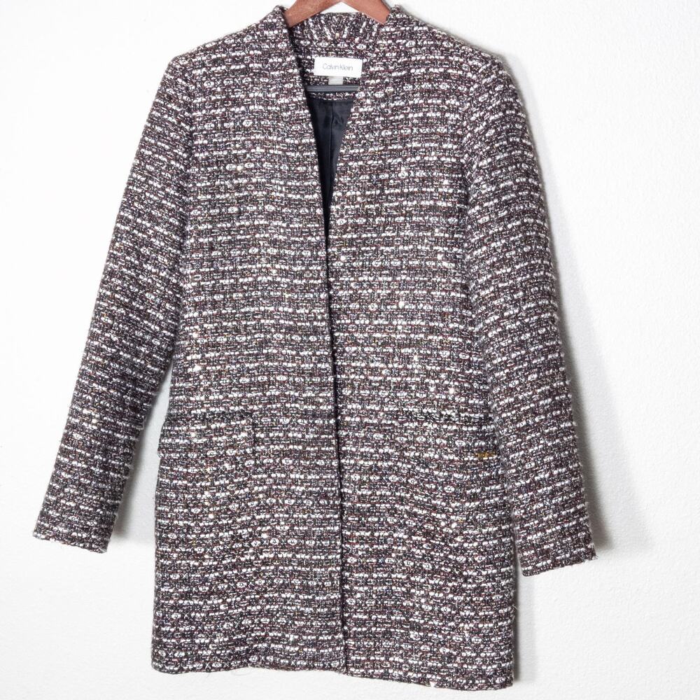 Calvin Klein Boucle Longline Coat Red Black Size L Parisian Ladylike